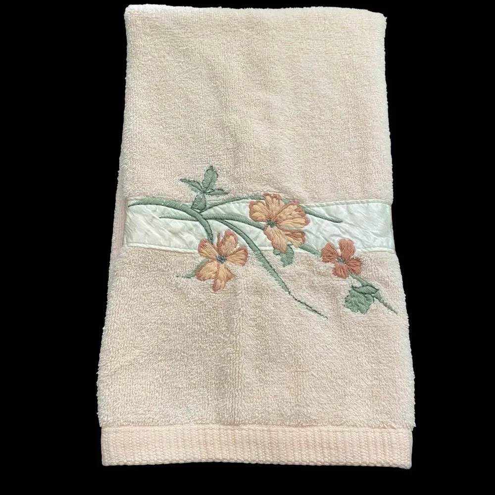 Vintage Peach Hand Towel Bathroom Decor Saturday Knight Ltd Floral Embroidered